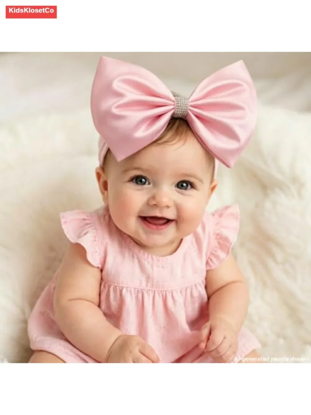 8 Oversized Satin Baby Bow Headband with Rhinestone Nylon Hair Band for